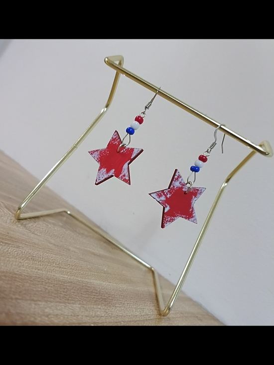 Jewelry - Red Star Dangle Earrings with Patriotic Beads